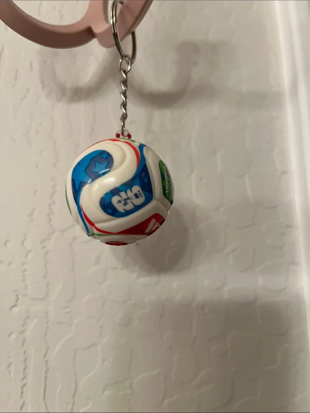 Mini World Cup Soccer Ball Keychain in White with Multicolor Accents - LAST ONE